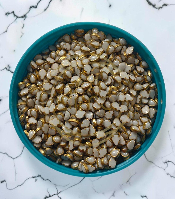 White Pearl Kundan Stone - Drop 6x4