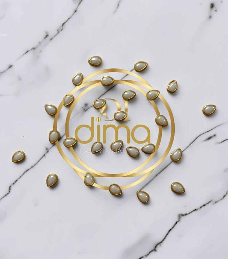 White Pearl Kundan Stone - Drop 8x6