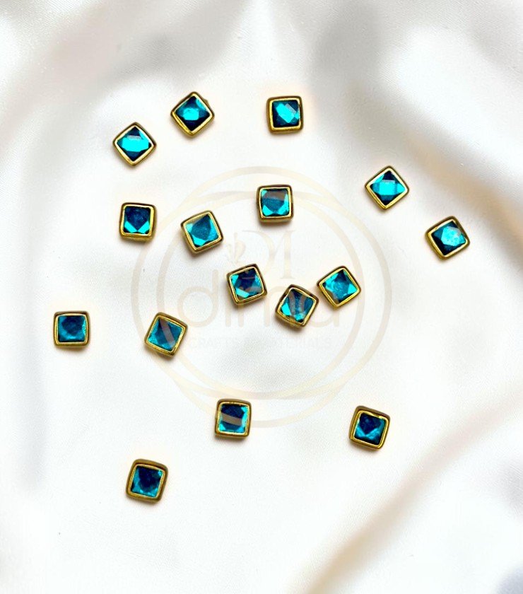 Glossy Square Shape Kundan Stones Blue Color 02