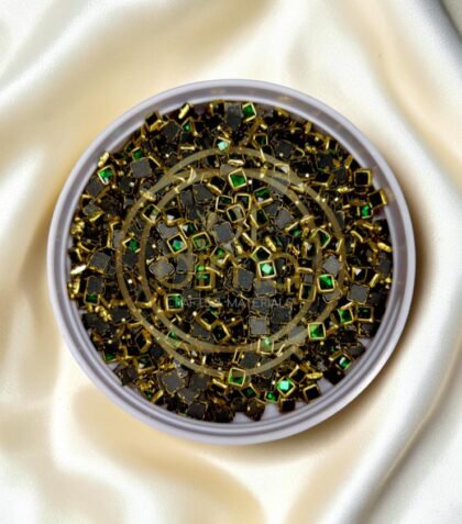 Glossy Square Shape Kundan Stones Dark Green Color 01