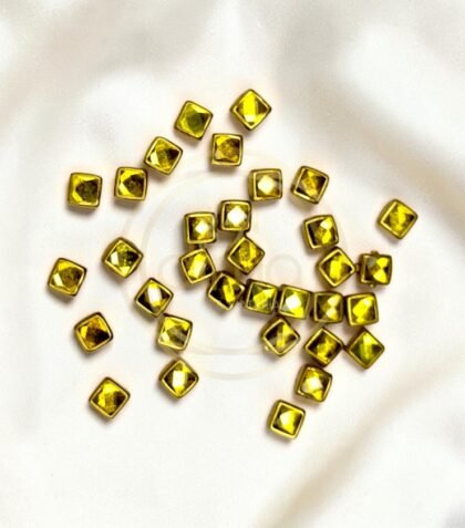Glossy Square Shape Kundan Stones Lemon Yellow Color 02