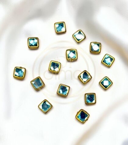 Glossy Square Shape Kundan Stones Light Blue Color 01