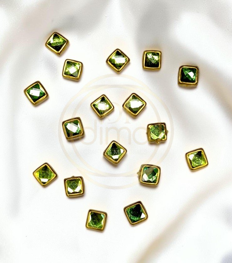 Glossy Square Shape Kundan Stones Light Green Color 02