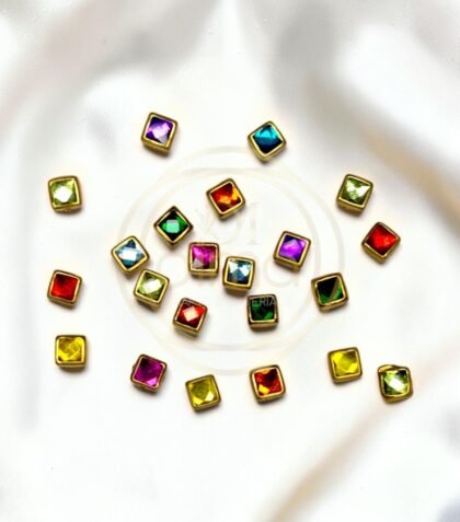 Glossy Square Shape Kundan Stones Multi Color 01