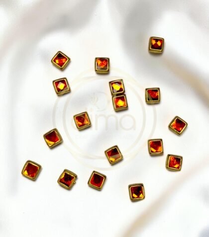 Glossy Square Shape Kundan Stones Orange Color 02
