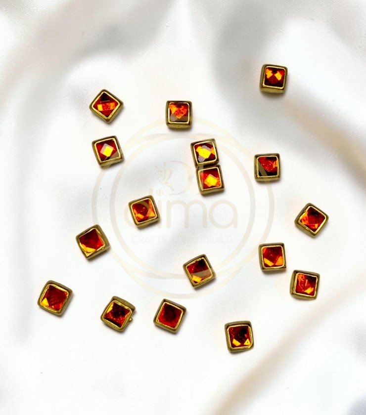 Glossy Square Shape Kundan Stones Orange Color 02 Glossy Square Shape Kundan Stones Orange Color 02