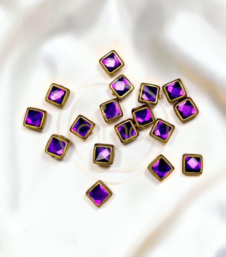 Glossy Square Shape Kundan Stones Purple Color 02
