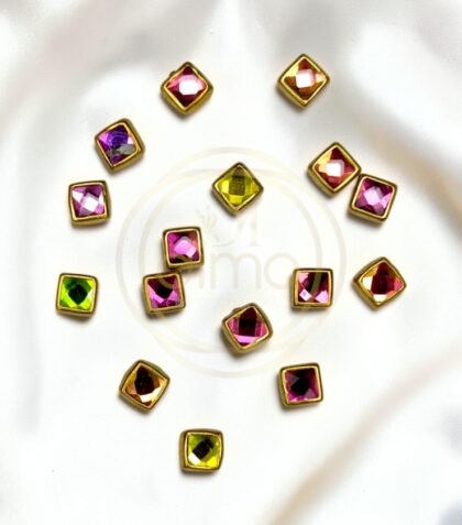 Glossy Square Shape Kundan Stones Rainbow Color 01