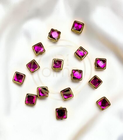 Glossy Square Shape Kundan Stones Rani Pink Color 02