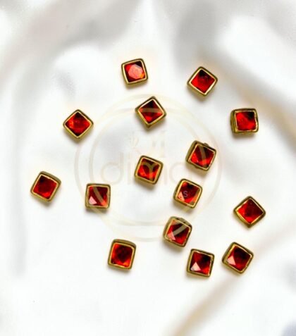 Glossy Square Shape Kundan Stones Red Color 01