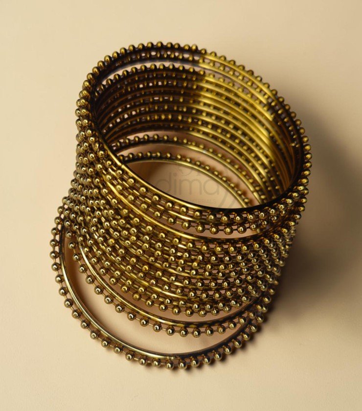 Metal Full Bead Bangles Gold 2